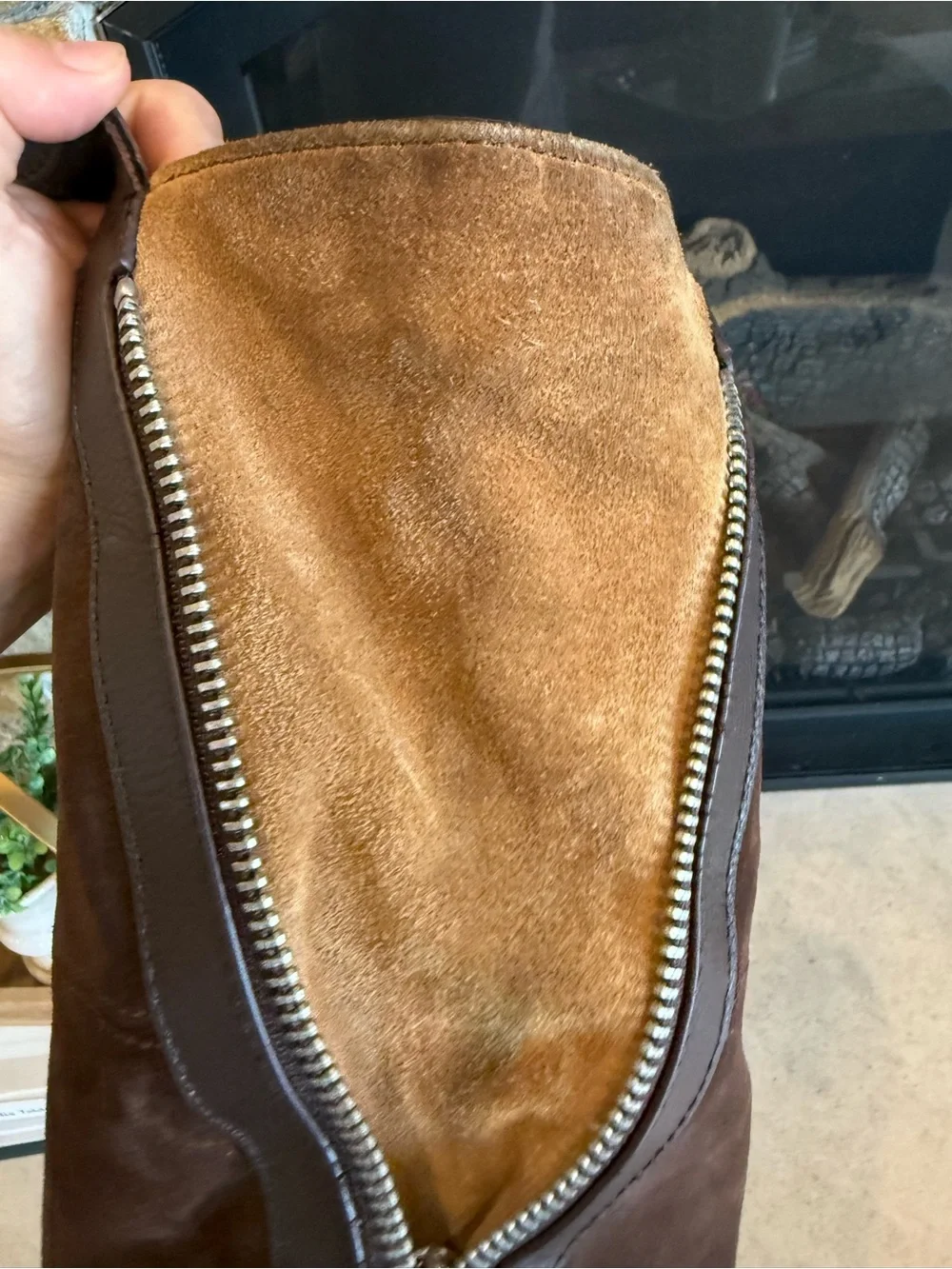 Brown Suede & Leather Hobo Style Bag